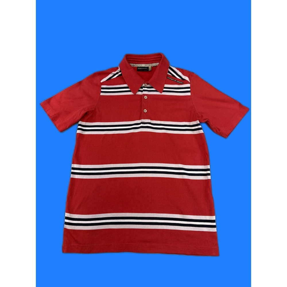 adidas Polo Shirt Mens XS Red Striped Collared Short Sleeve Cotton Blue